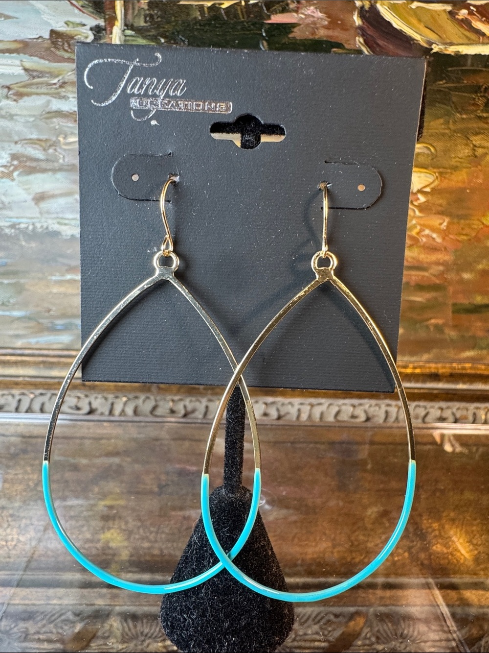 0465-Teardrop Hoop Earrings in Turquoise Gold - Lightweight Women's Jewelry
